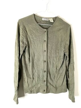 Silk Cashmere Cardigan Barry Bricken Sage Green Button Front Crew Neck Sweater